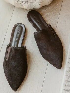 NIB Jenni Kayne Pony Hair Flat Mule Chocolate Brown 8